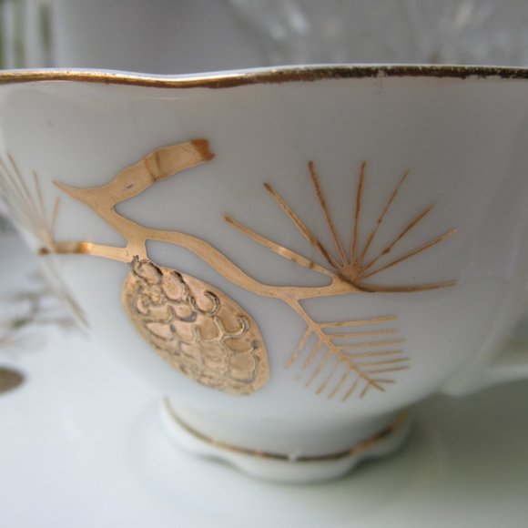 Fine Porcelain 3 Pairs Mug & Saucer Golden Pine, Japan - Picture 7 of 16